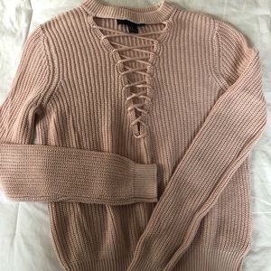 Forever21 - pink lace up sweater